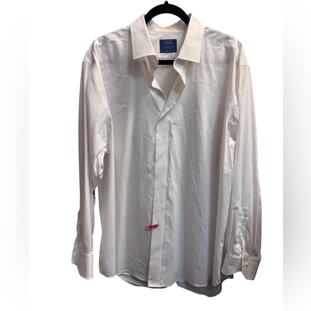 LORENZO UOMO WHITE PERFORMANCE STRETCH SHIRT TRIM FIT Size 18 Cotton Blend